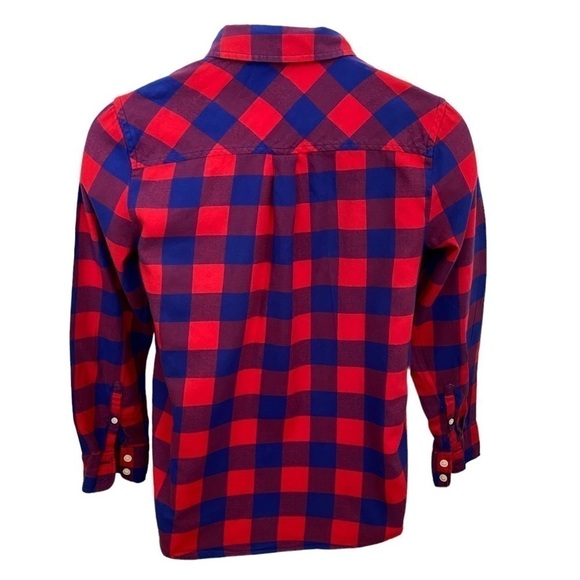 J CREW Red & Blue Plaid Shirt Boy Fit Women PS Petite Small - Picture 3 of 5
